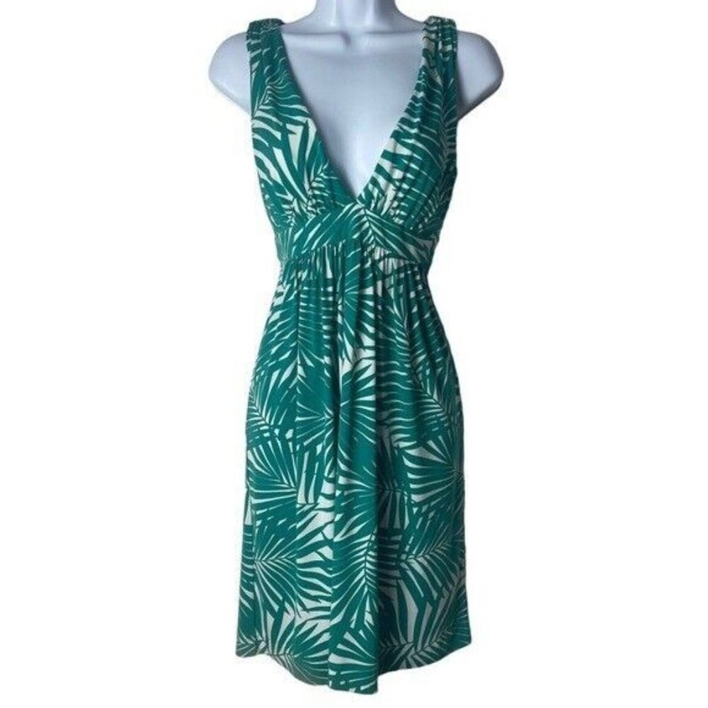 Nicole Miller Tropical Palm Print Jersey double V-neck dress Med - Picture 4 of 10